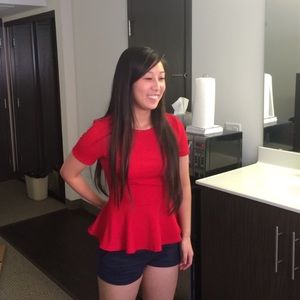 RED PEPLUM TOP